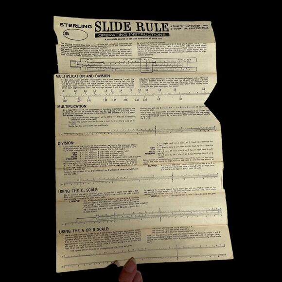 Vintage Sterling Plastics Slide Rule 10 In 584 Plastic Case Paperwork USA Made - Picture 4 of 13